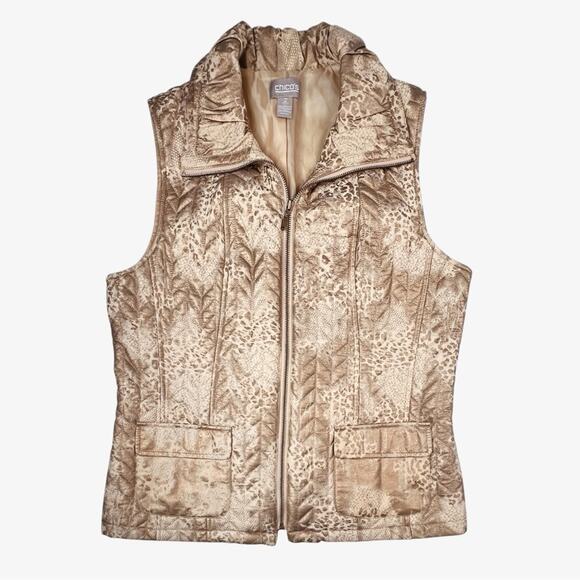 Chico's Jackets & Blazers - Chico's 2 Womens Zip-Up Quilted Vest Size L Gold Shimmer Lightweight